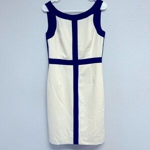 Ellen Tracy Classic Blue and Cream Sleeveless Career Dress. Size 8
